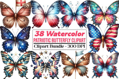 Patriotic Butterfly 4th of July Clipart Bundle - CraftNest - Digital Crafting and Art