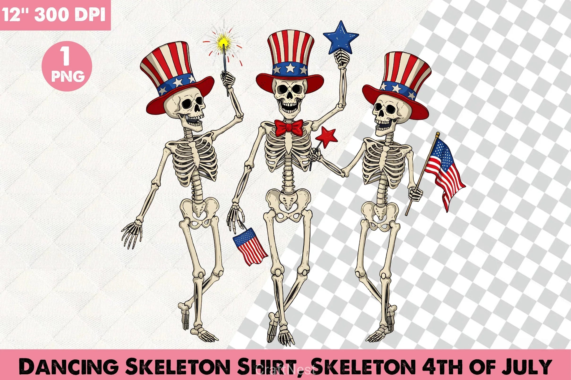 Dancing Skeleton Shirt 4th of July Clipart Bundle - CraftNest - Digital Crafting and Art