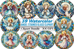 Round Angel Stained Glass Clipart Bundle - CraftNest - Digital Crafting and Art