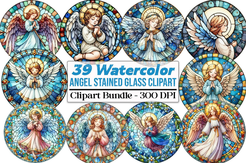 Round Angel Stained Glass Clipart Bundle - CraftNest - Digital Crafting and Art