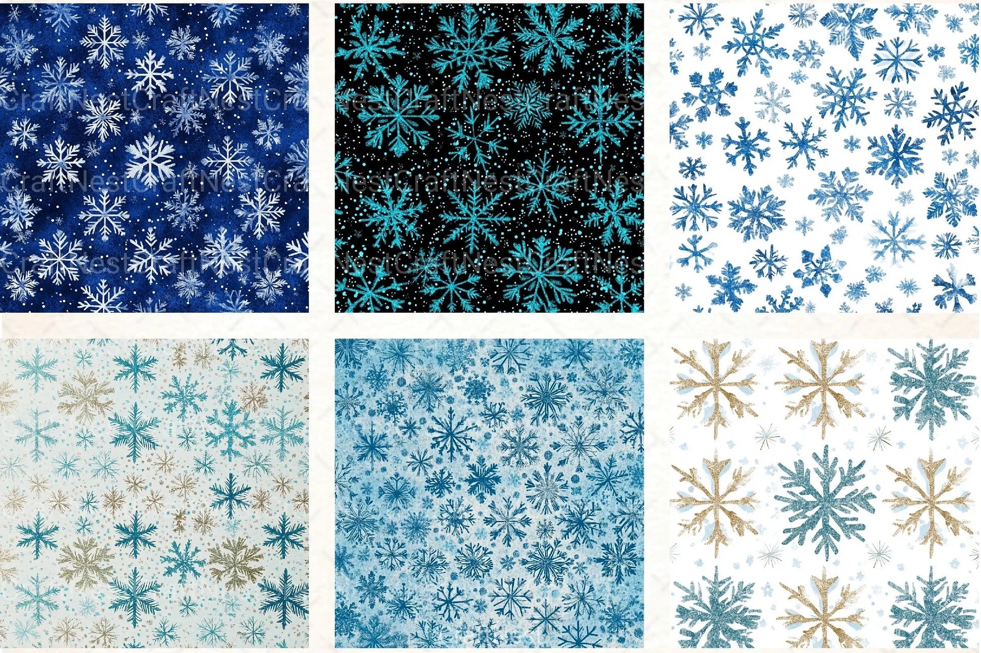 Blue Glitter Snowflakes Winter Pattern Clipart Bundle - CraftNest - Digital Crafting and Art