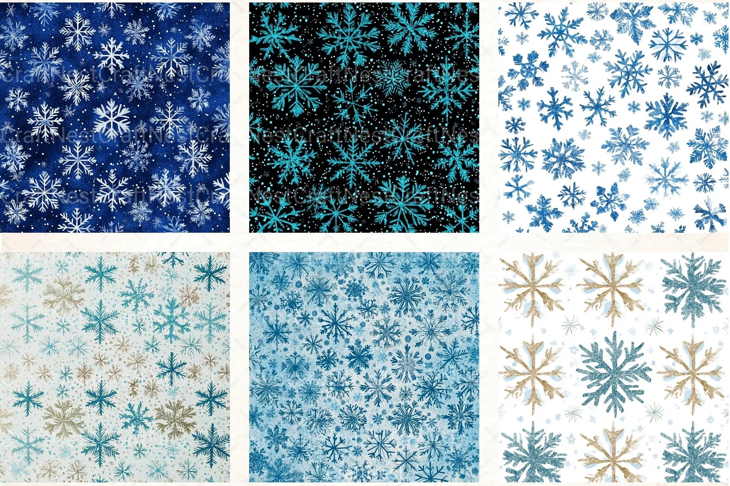 Blue Glitter Snowflakes Winter Pattern Clipart Bundle - CraftNest - Digital Crafting and Art