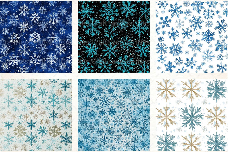 Blue Glitter Snowflakes Winter Pattern Clipart Bundle - CraftNest - Digital Crafting and Art