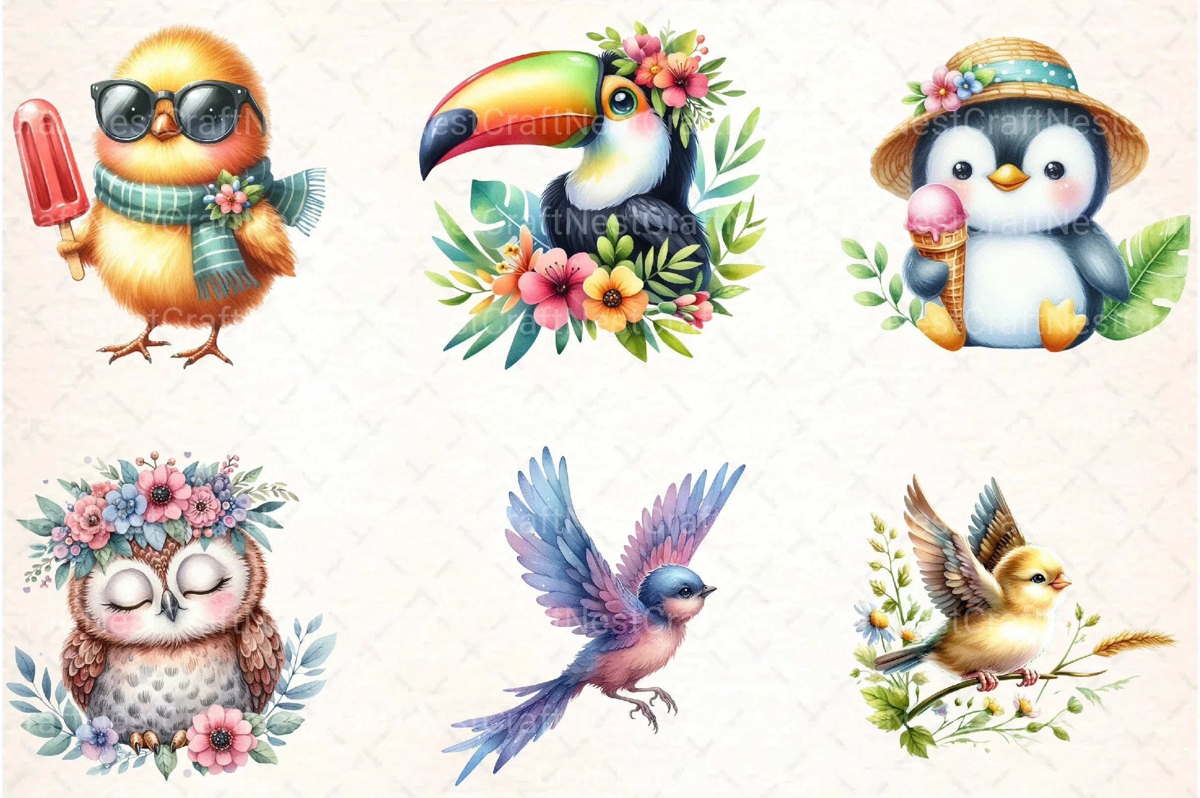 Summer Baby Birds Clipart Bundle 25 - CraftNest - Digital Crafting and Art