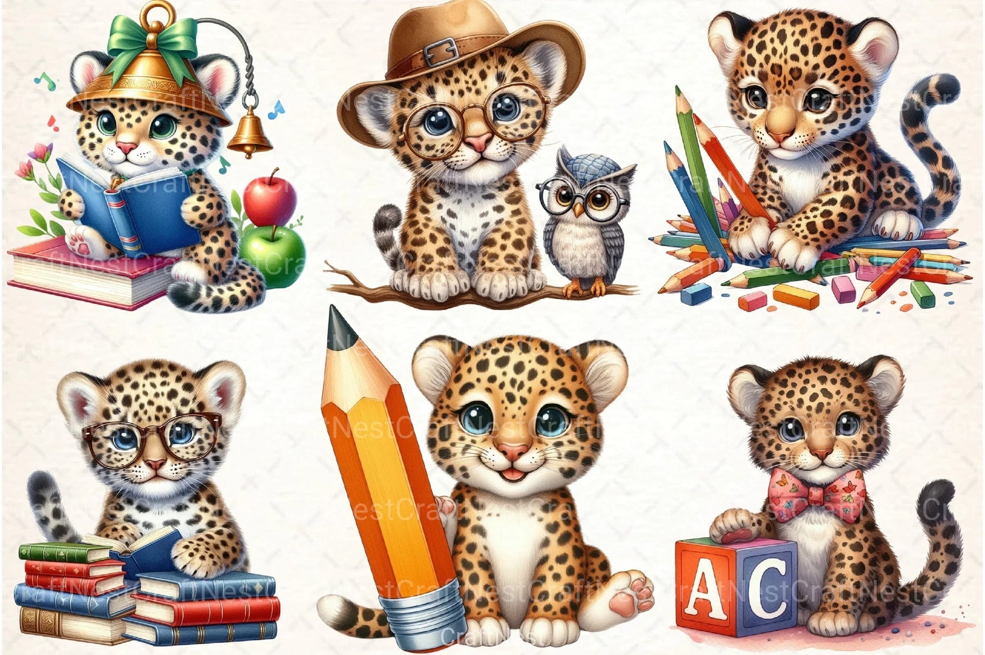 Baby Leopards Back to School Clipart Bundle - CraftNest - Digital Crafting and Art
