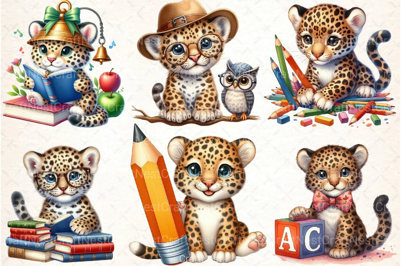 Baby Leopards Back to School Clipart Bundle - CraftNest - Digital Crafting and Art