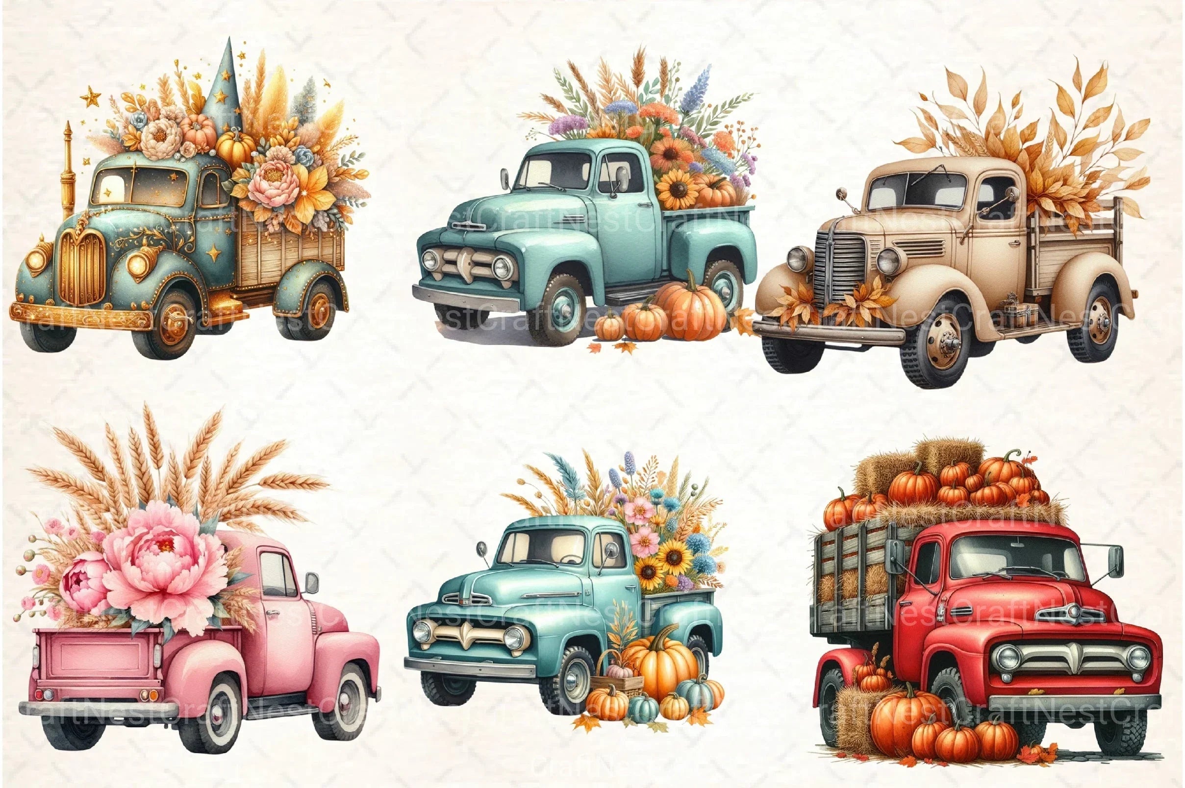 Vintage Fall Truck Clipart Bundle - CraftNest - Digital Crafting and Art