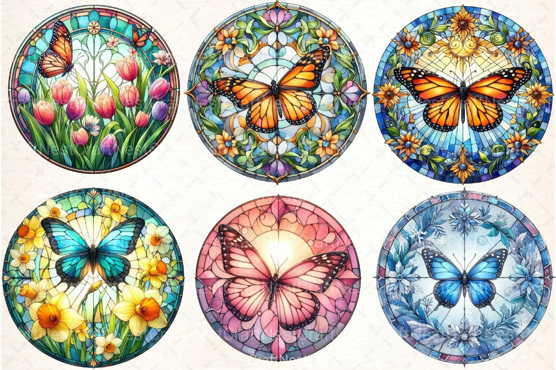 Round Butterfly Stained Glass Clipart Bundle - CraftNest - Digital Crafting and Art