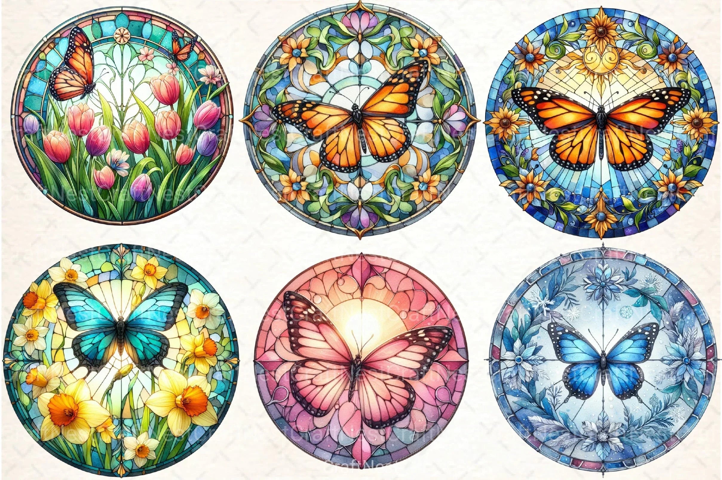 Round Butterfly Stained Glass Clipart Bundle - CraftNest - Digital Crafting and Art
