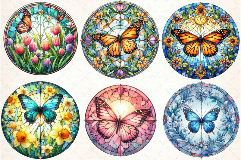 Round Butterfly Stained Glass Clipart Bundle - CraftNest - Digital Crafting and Art