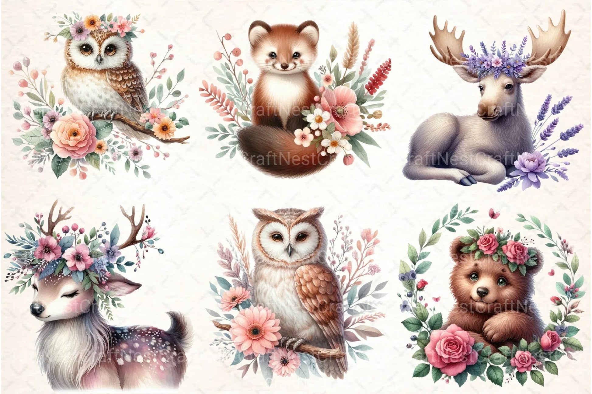 Woodland Animals with Flowers Clipart Bundle - CraftNest - Digital Crafting and Art