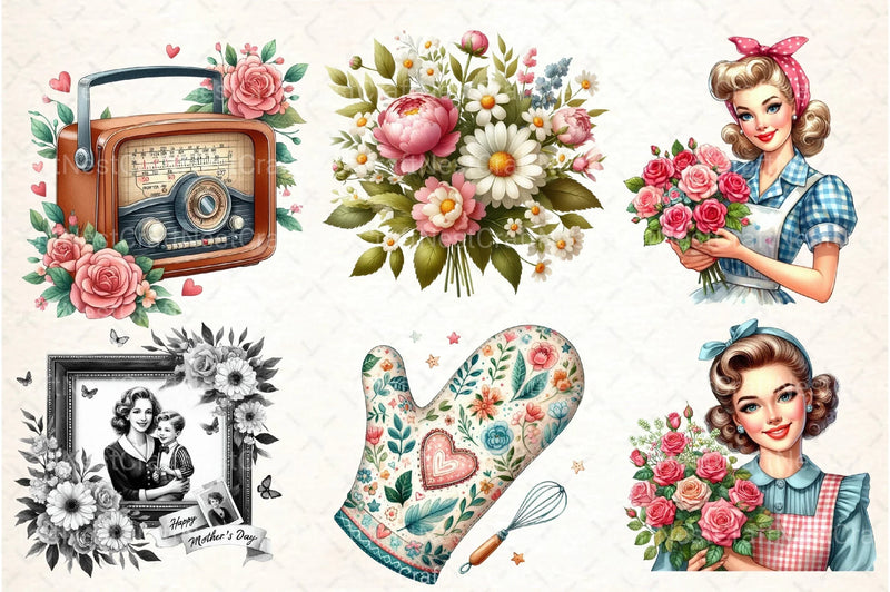 Retro Mother's Day Clipart Bundle 2 - CraftNest - Digital Crafting and Art