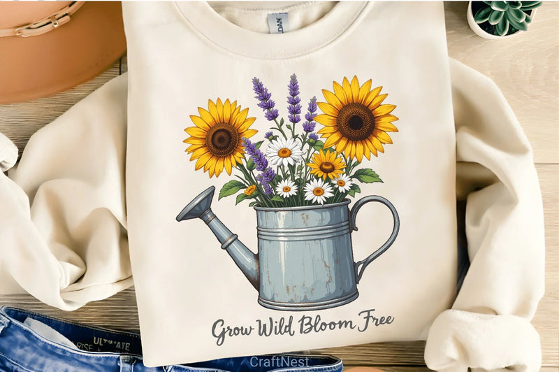 Rustic Watering Can Wildflowers Clipart Bundle - CraftNest - Digital Crafting and Art