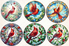 Round Cardinal Stained Glass Clipart Bundle - CraftNest - Digital Crafting and Art