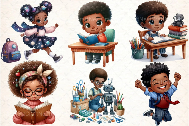 Black Kids Back to School Clipart Bundle 9 - CraftNest - Digital Crafting and Art