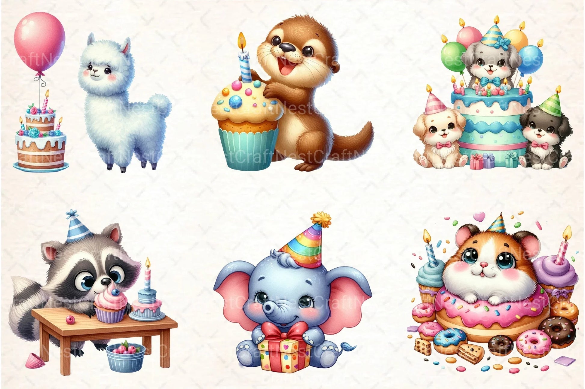 Cute Animals Birthday Clipart Bundle - CraftNest - Digital Crafting and Art