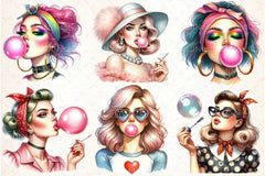 Retro Girl Blowing Bubblegum Clipart Bundle - CraftNest - Digital Crafting and Art