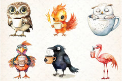 Funny Cartoon Caffeinated Bird Clipart Bundle - CraftNest - Digital Crafting and Art