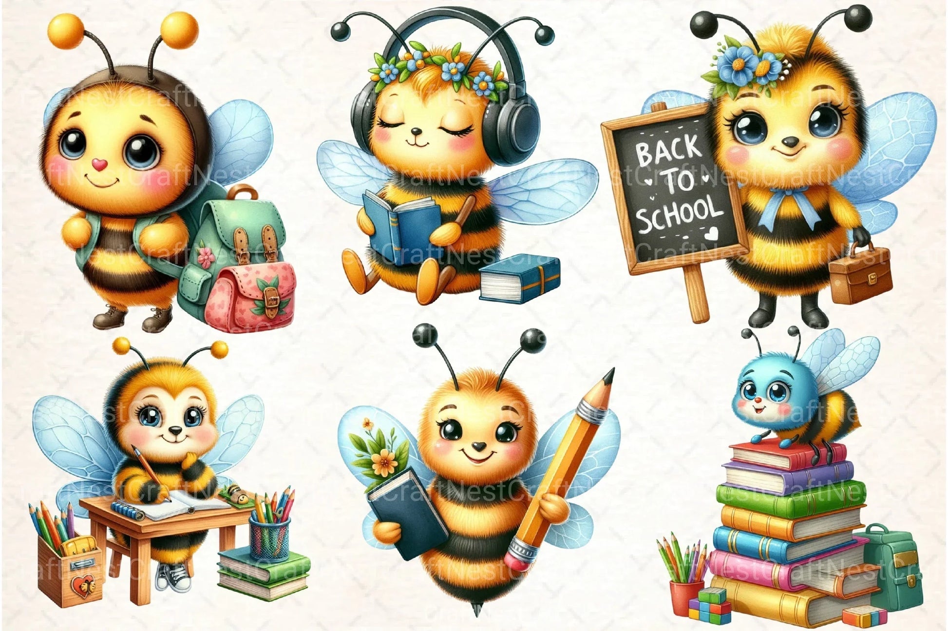 Back to School Bee Clipart Bundle 3 - CraftNest - Digital Crafting and Art