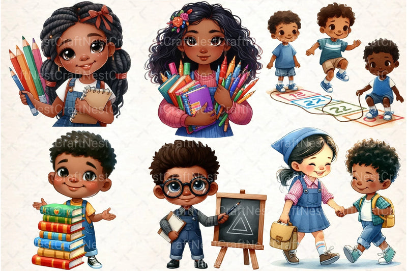 Black Kids Back to School Clipart Bundle - CraftNest - Digital Crafting and Art