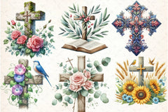 Cross Religious Floral Clipart Bundle 1 - CraftNest - Digital Crafting and Art