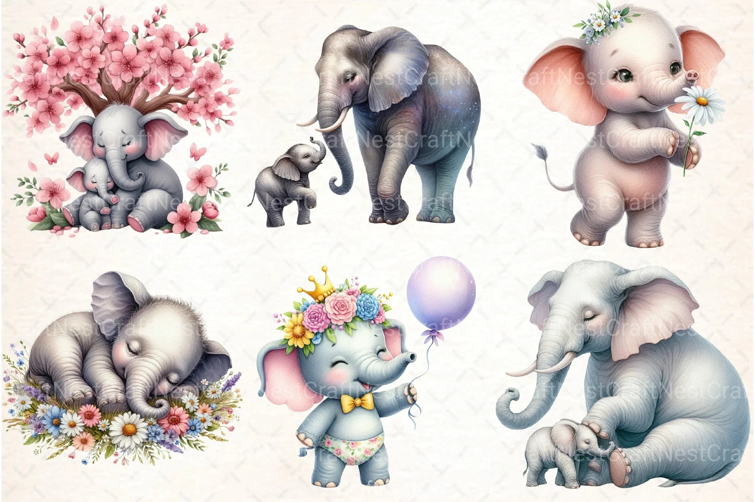 Spring Elephant Baby Clipart Bundle 1 - CraftNest - Digital Crafting and Art