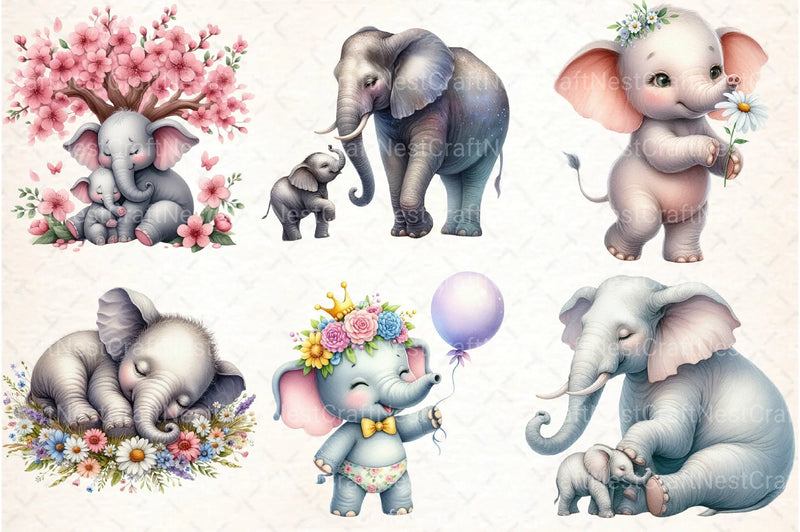 Spring Elephant Baby Clipart Bundle 1 - CraftNest - Digital Crafting and Art