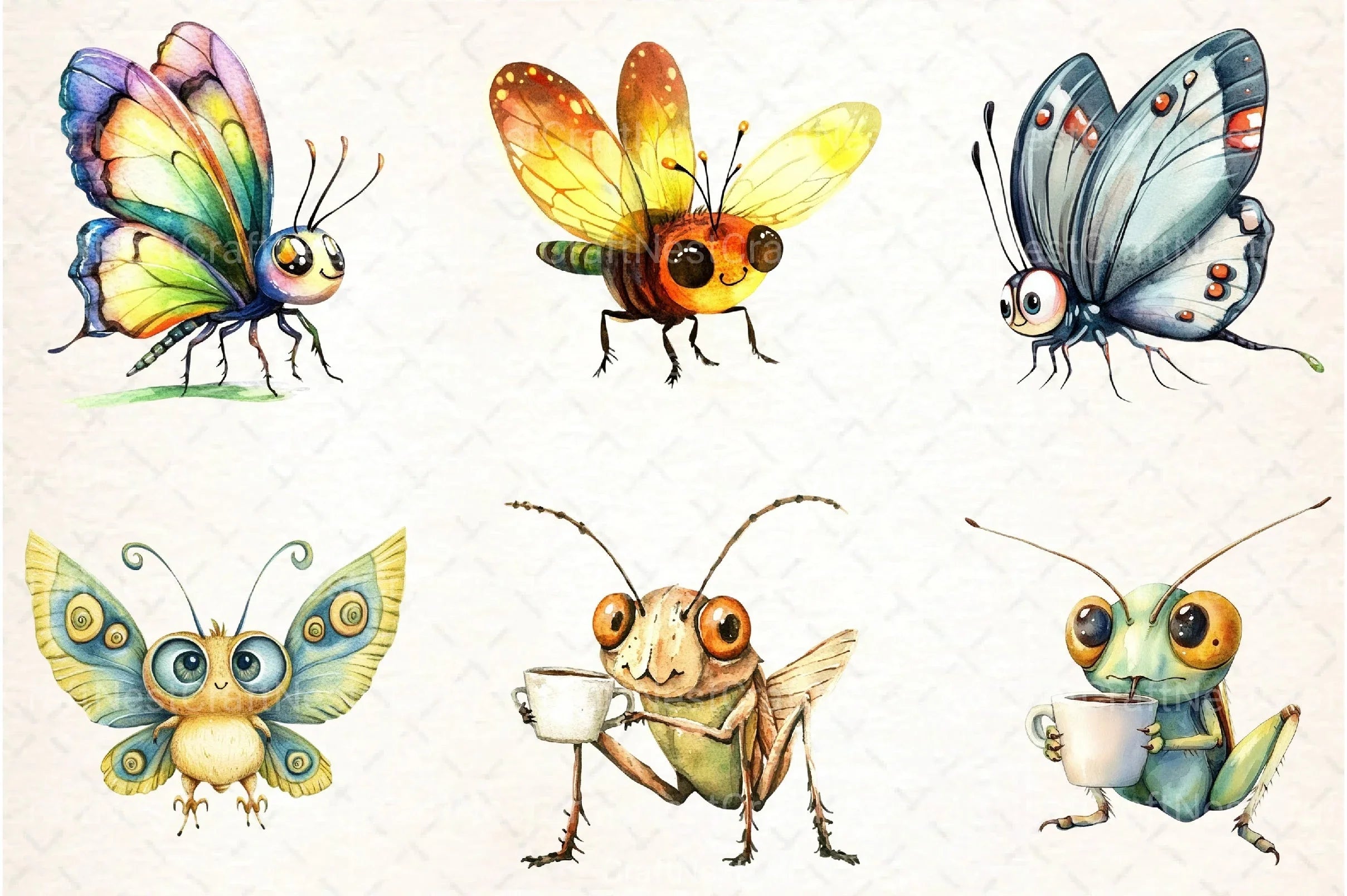 Cute Funny Cartoon Insects Clipart Bundle 2 - CraftNest - Digital Crafting and Art