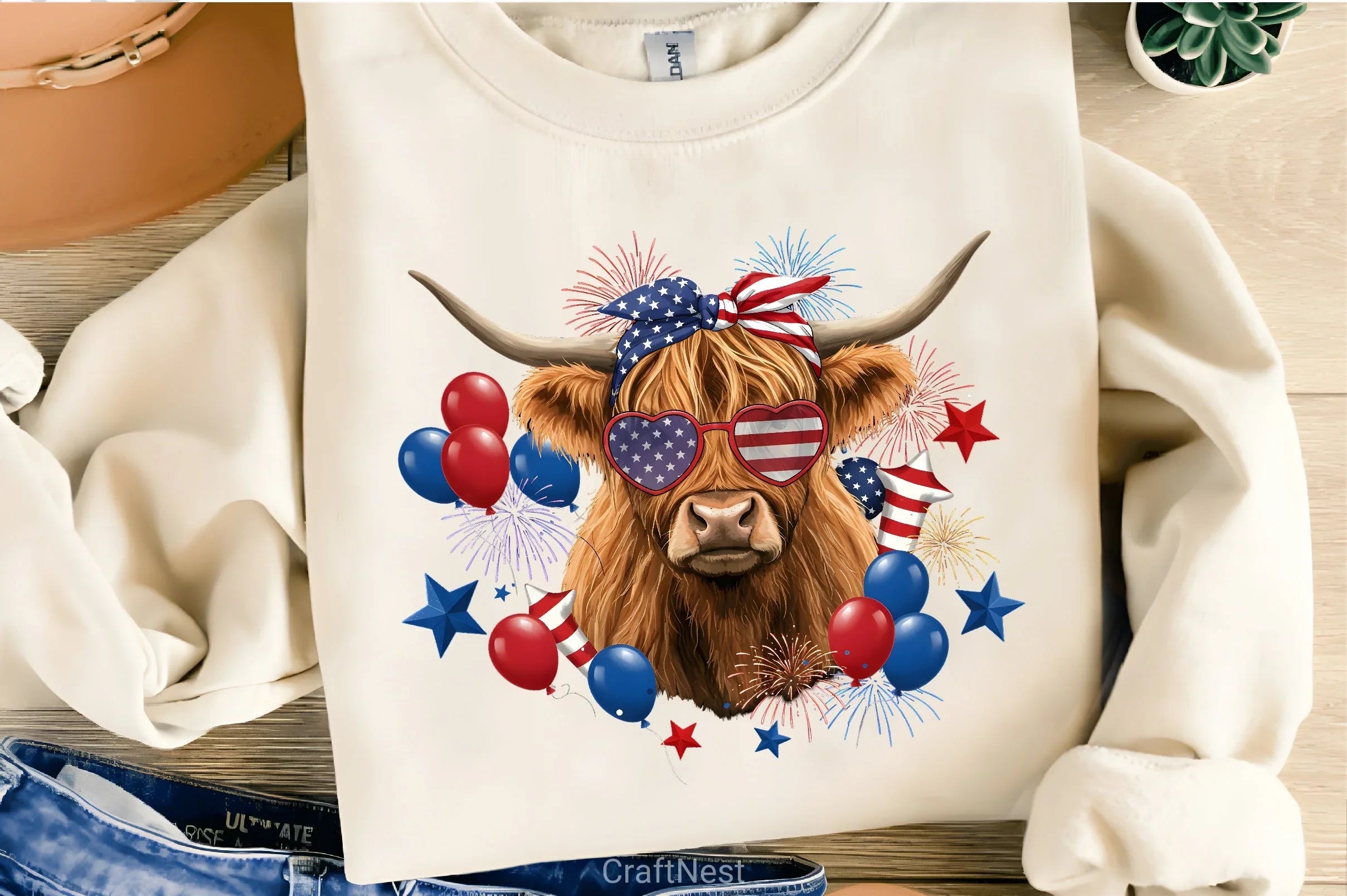 Patriotic Highland Cow Clipart Bundle 4 - CraftNest - Digital Crafting and Art