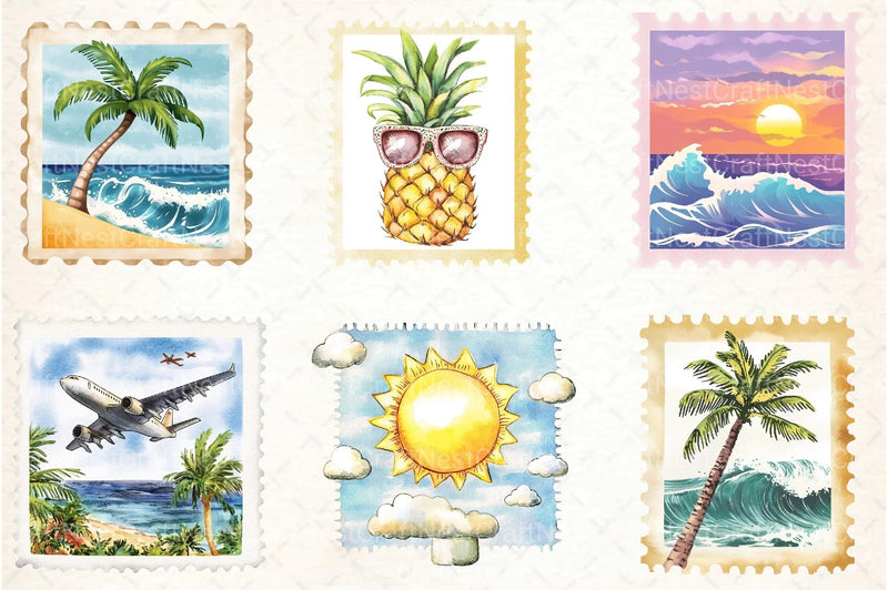 Summer Postage Stamp Clipart Bundle 99 - CraftNest - Digital Crafting and Art