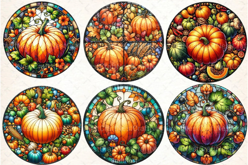Round Pumpkin Stained Glass Clipart Bundle - CraftNest - Digital Crafting and Art