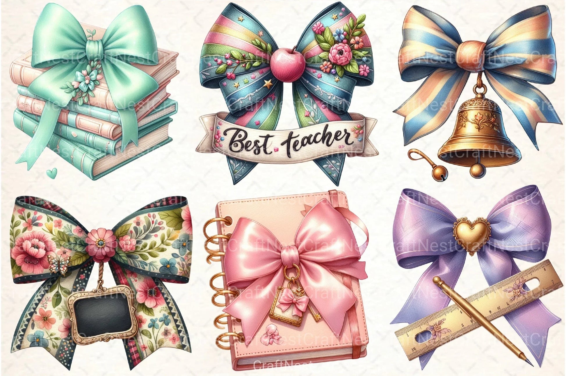 Teacher Bow Coquette Clipart Bundle - CraftNest - Digital Crafting and Art