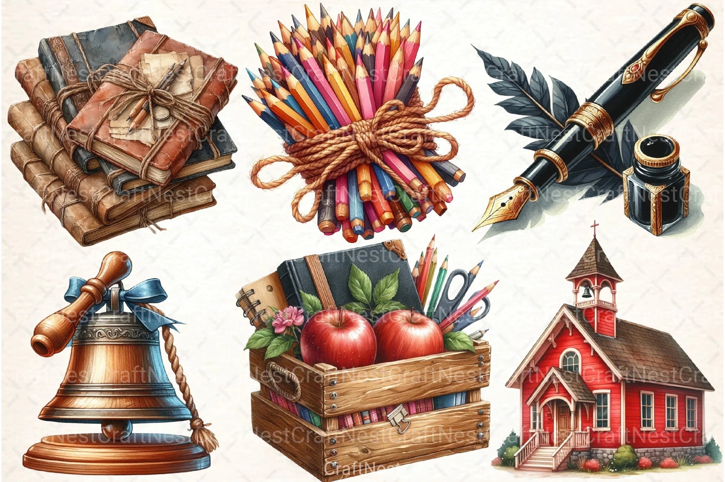 Vintage Back to School Clipart Bundle - CraftNest - Digital Crafting and Art