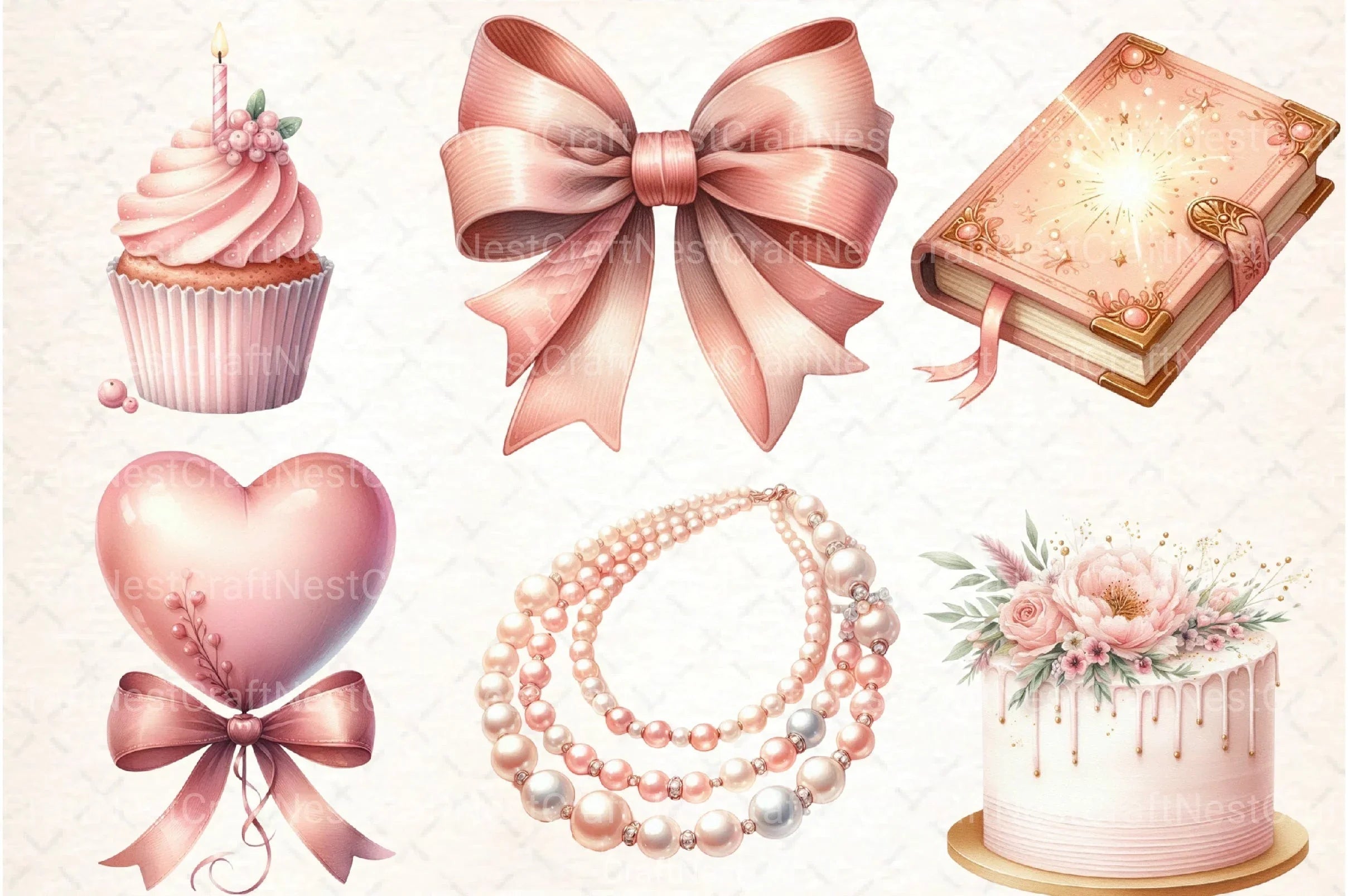 Blush Pink Birthday Clipart Bundle - CraftNest - Digital Crafting and Art