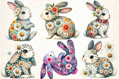 Retro Floral Easter Bunny Clipart Bundle - CraftNest - Digital Crafting and Art