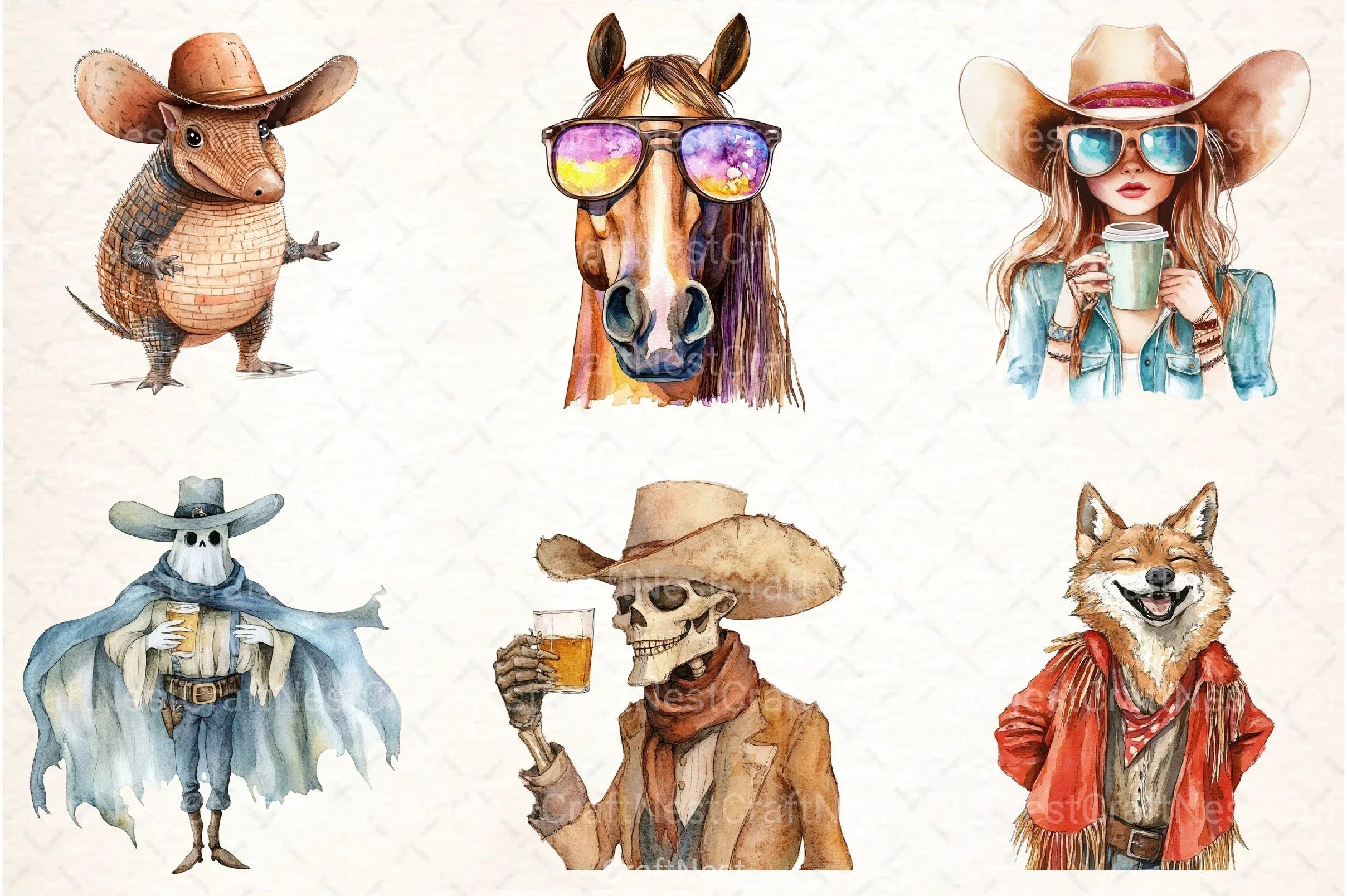 Funny Western Boho Clipart Bundle - CraftNest - Digital Crafting and Art