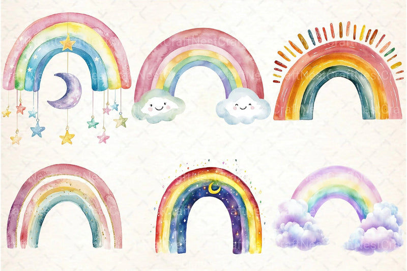 Cute Pastel Boho Rainbow Clipart Bundle - CraftNest - Digital Crafting and Art