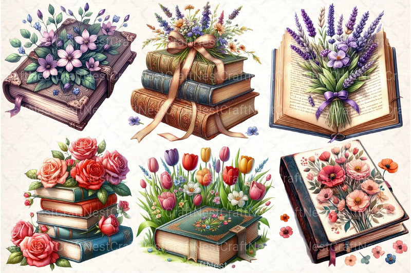 Pretty Floral Books Clipart Bundle - CraftNest - Digital Crafting and Art