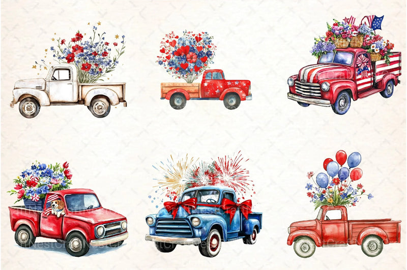 Floral Truck 4th of July Clipart Bundle - CraftNest - Digital Crafting and Art