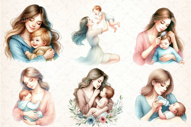 Mom & Baby Illustrations Clipart Bundle 1 - CraftNest - Digital Crafting and Art