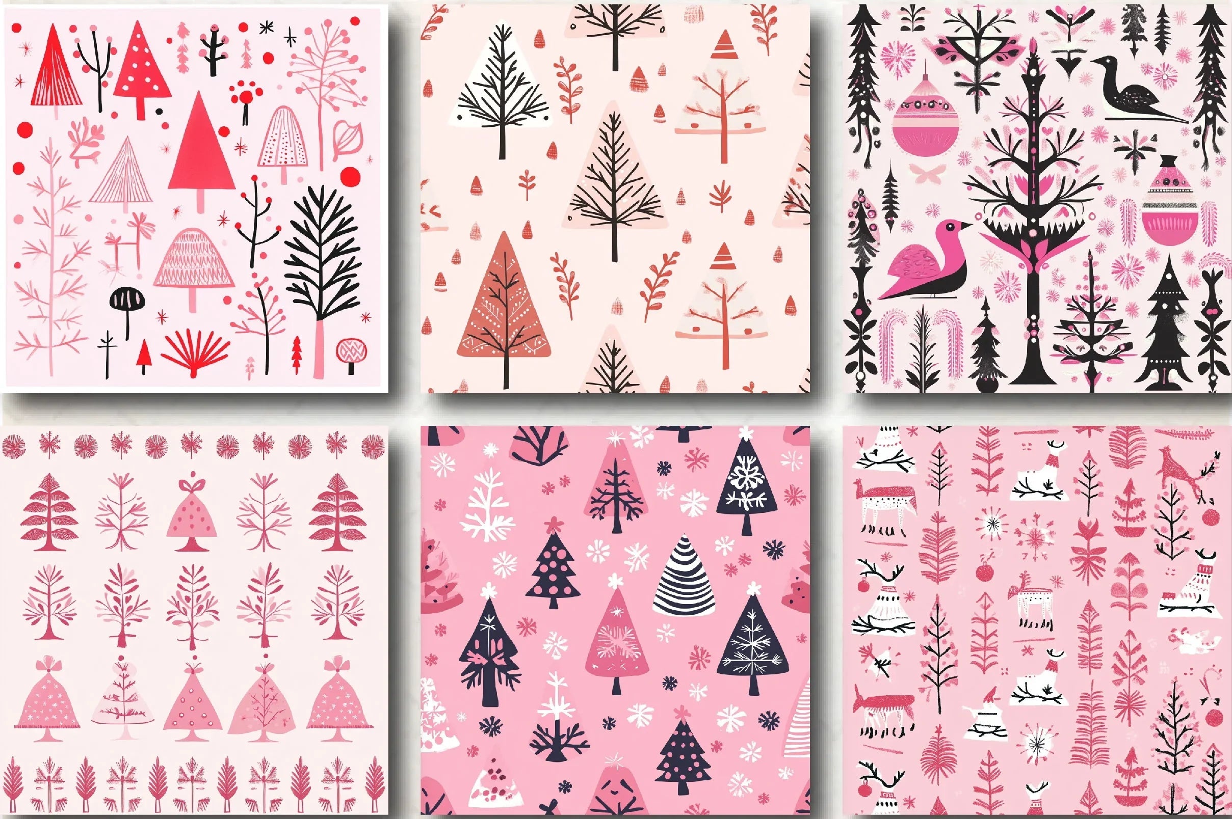 Pink Scandinavian Christmas Patterns Clipart Bundle - CraftNest - Digital Crafting and Art