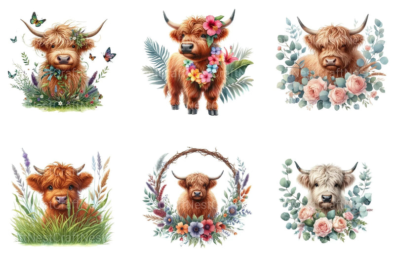 Summer Highland Cows Clipart Bundle - CraftNest - Digital Crafting and Art
