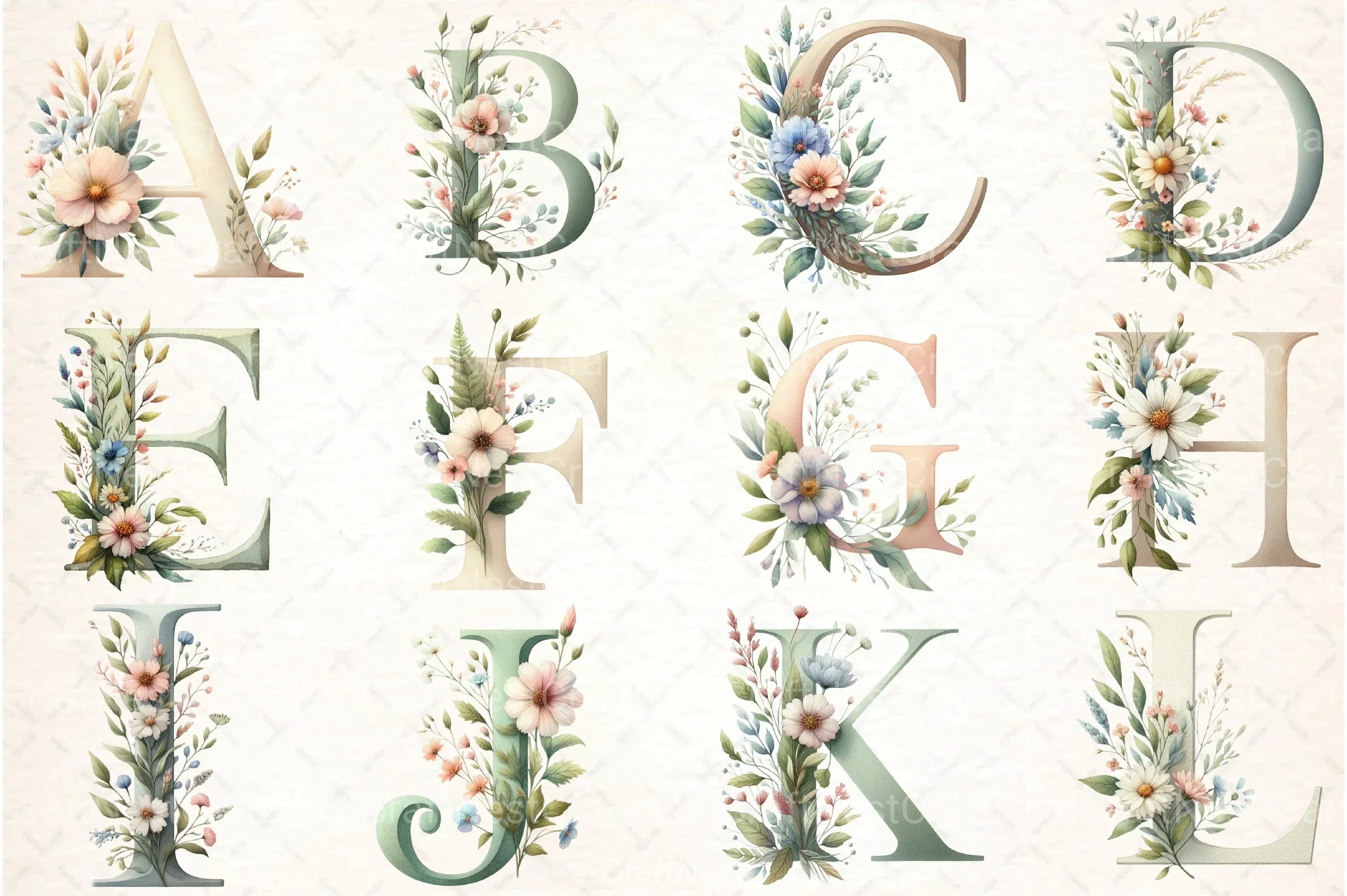 Floral Alphabet Letters Clipart Bundle - CraftNest - Digital Crafting and Art