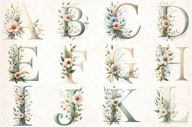 Floral Alphabet Letters Clipart Bundle - CraftNest - Digital Crafting and Art
