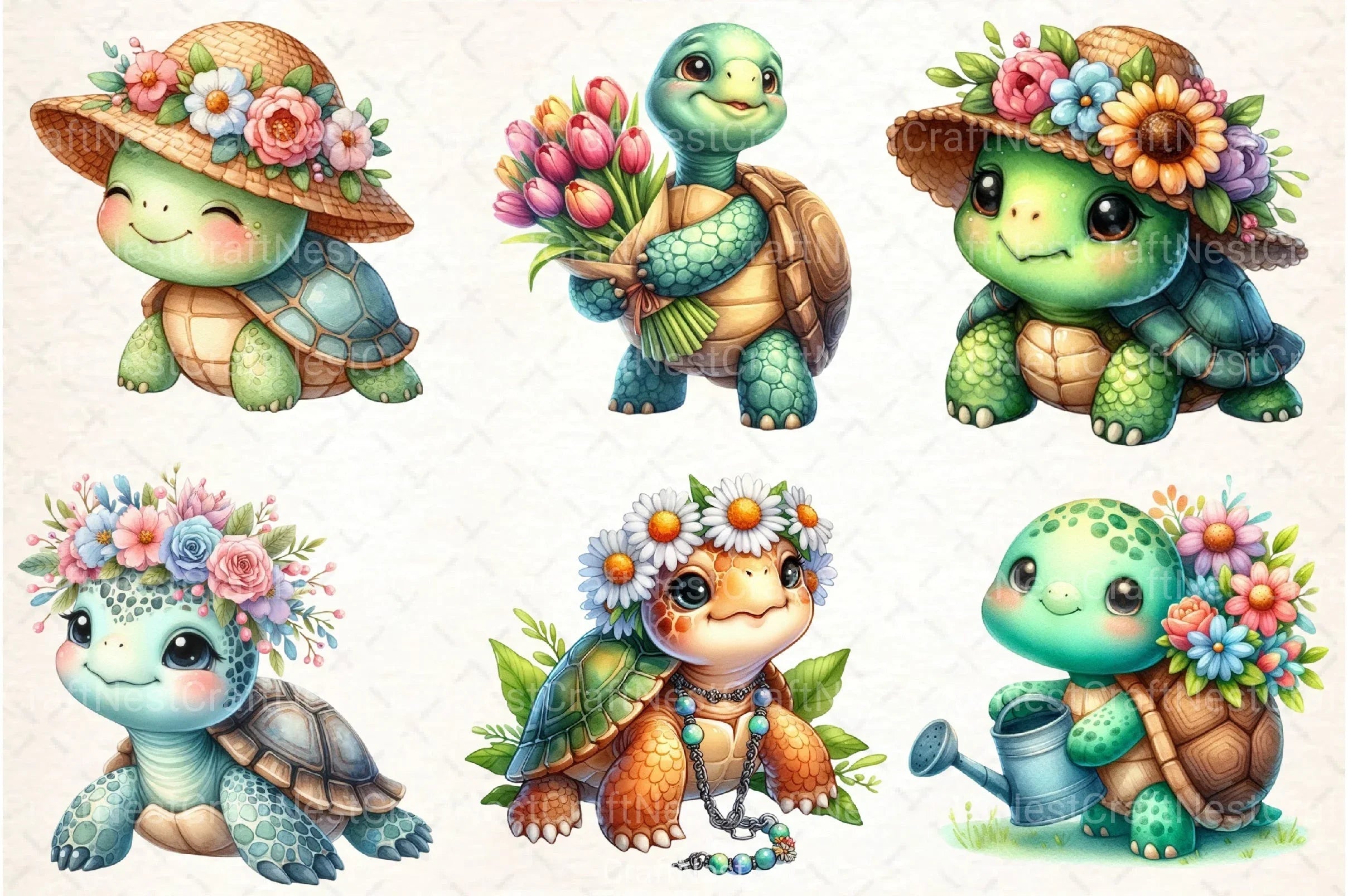 Spring Turtles Clipart Bundle - CraftNest - Digital Crafting and Art