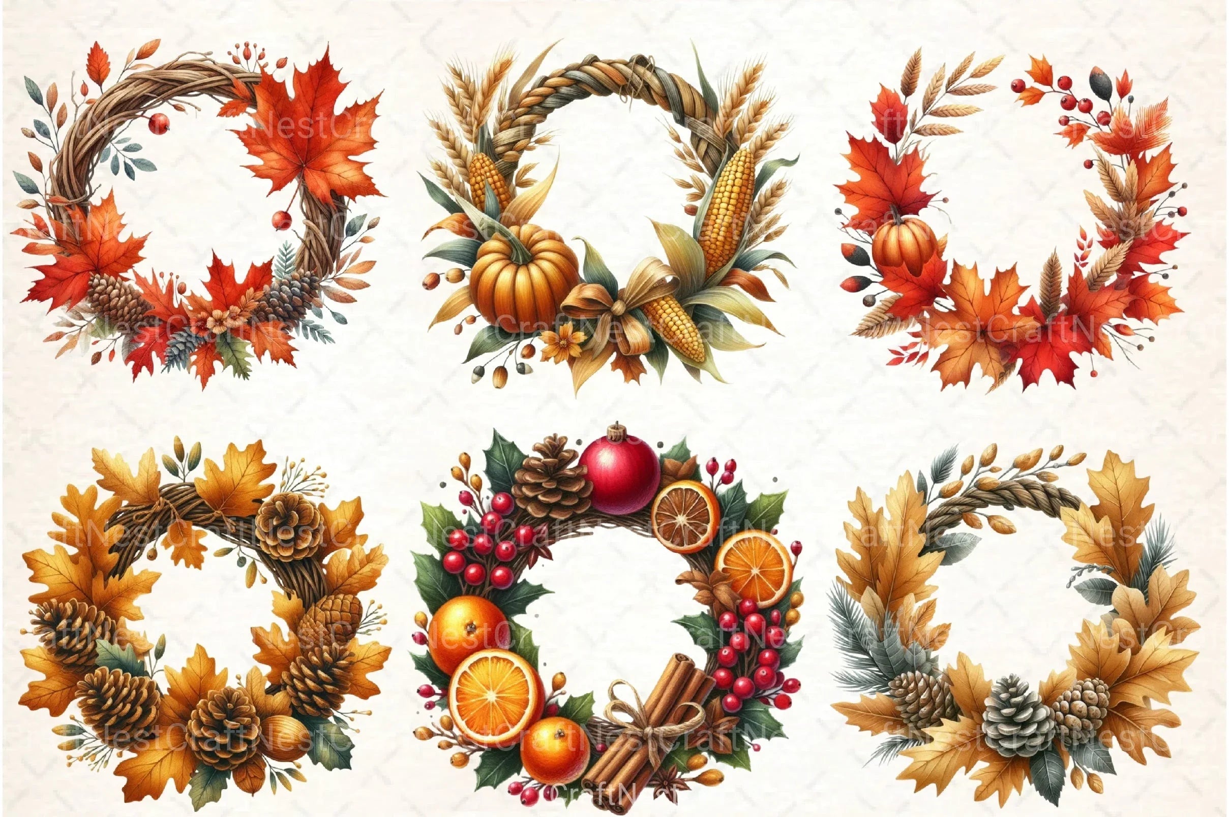 Fall Wreath Clipart Bundle - CraftNest - Digital Crafting and Art
