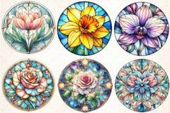 Round Flower Stained Glass Clipart Bundle - CraftNest - Digital Crafting and Art