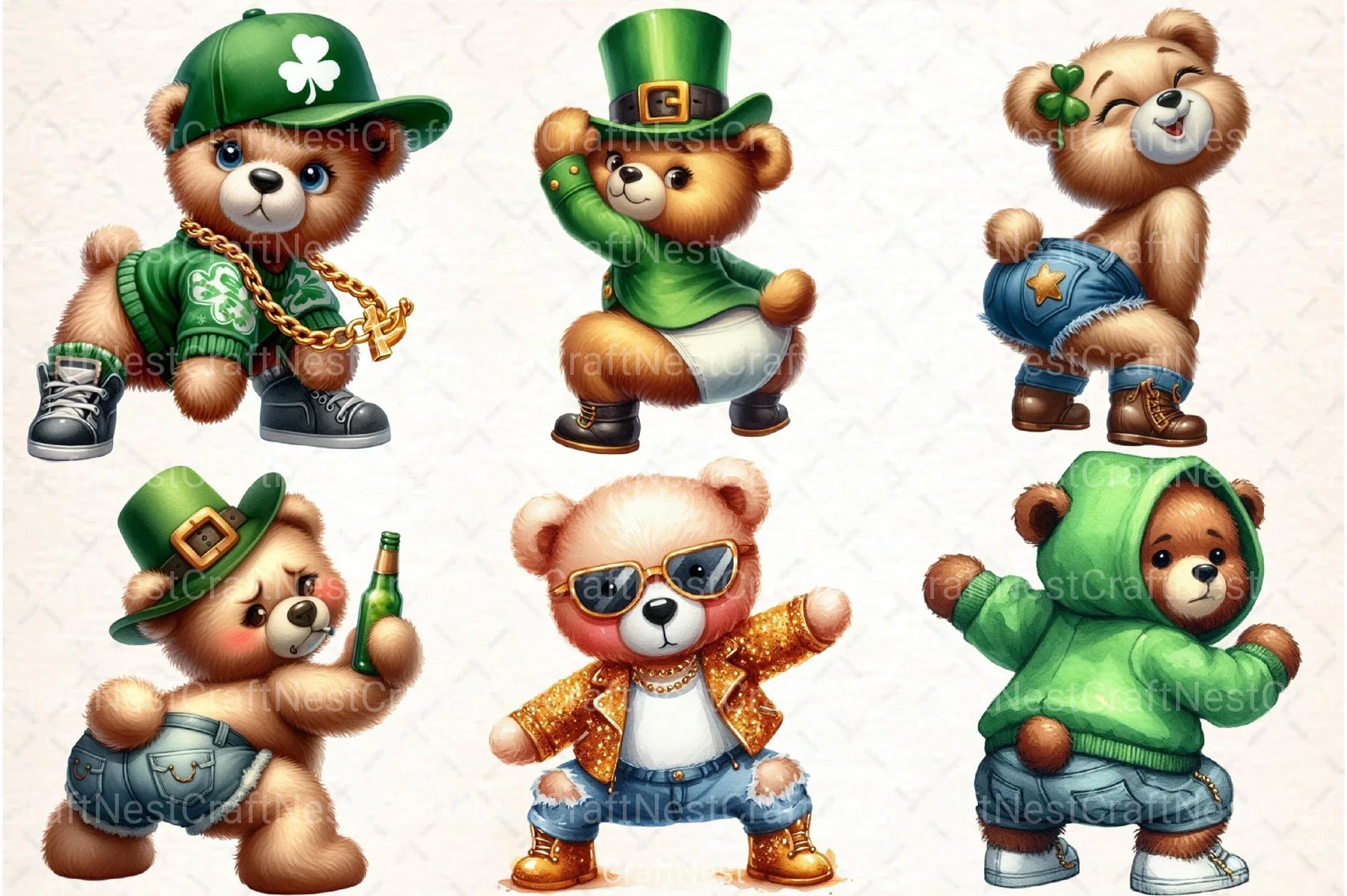 St. Patrick's Day Twerking Teddy Bear Clipart Bundle - CraftNest - Digital Crafting and Art