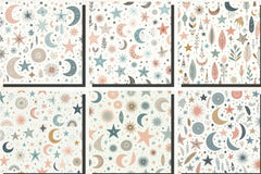 Whimsical Pastel Stars and Moons Pattern Clipart Bundle - CraftNest - Digital Crafting and Art