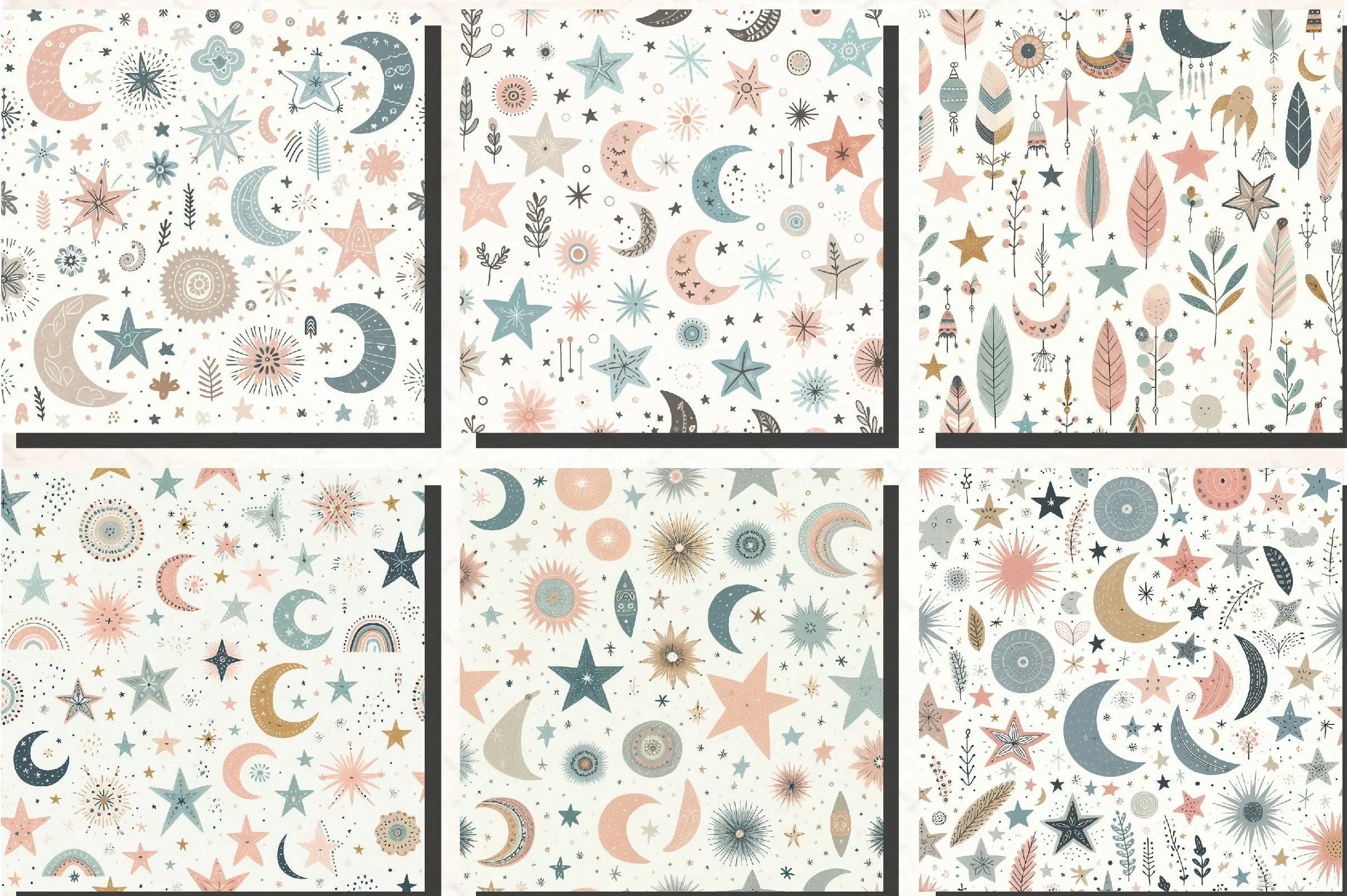 Whimsical Pastel Stars and Moons Pattern Clipart Bundle - CraftNest - Digital Crafting and Art